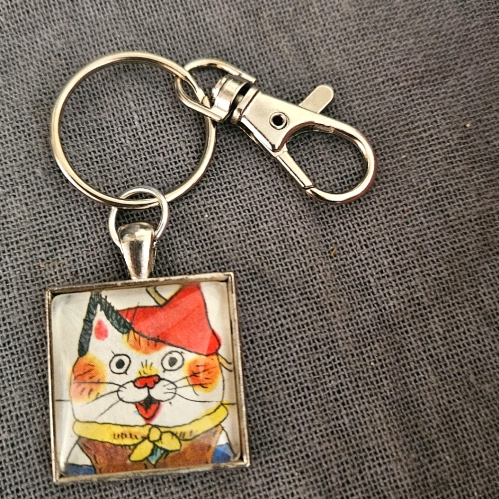 Pirate Sam Cat Richard Scarry 1970s book page upcycled ooak keyring